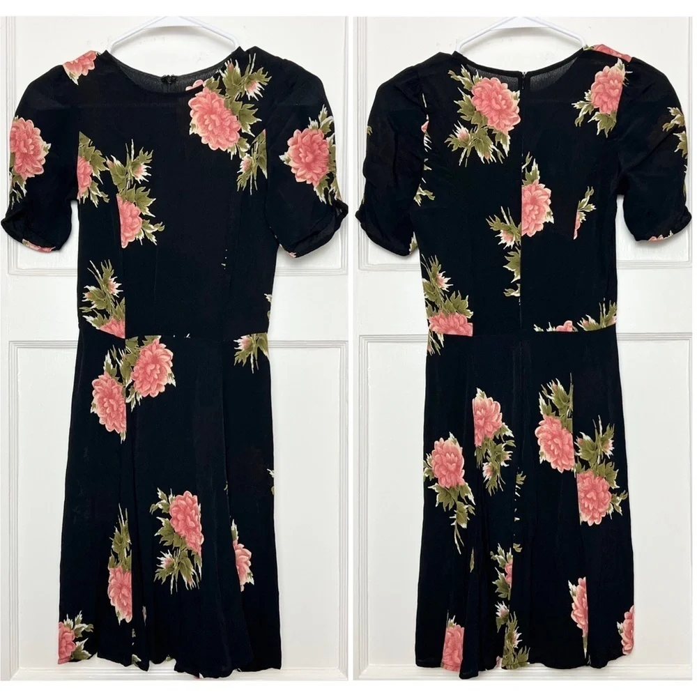 REFORMATION 90s Floral Print Crepe Short Sleeve Fit & Flare Skater Mini Dress S - Picture 4 of 6